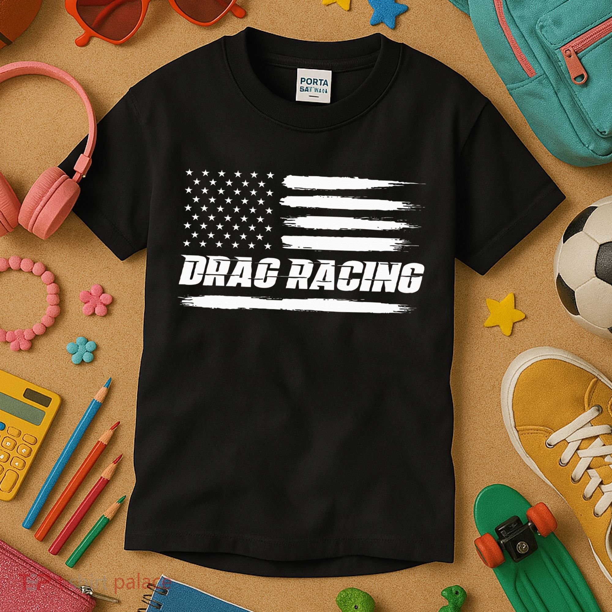 Drag Racing American Flag Drag Racer Race Kids T-Shirt