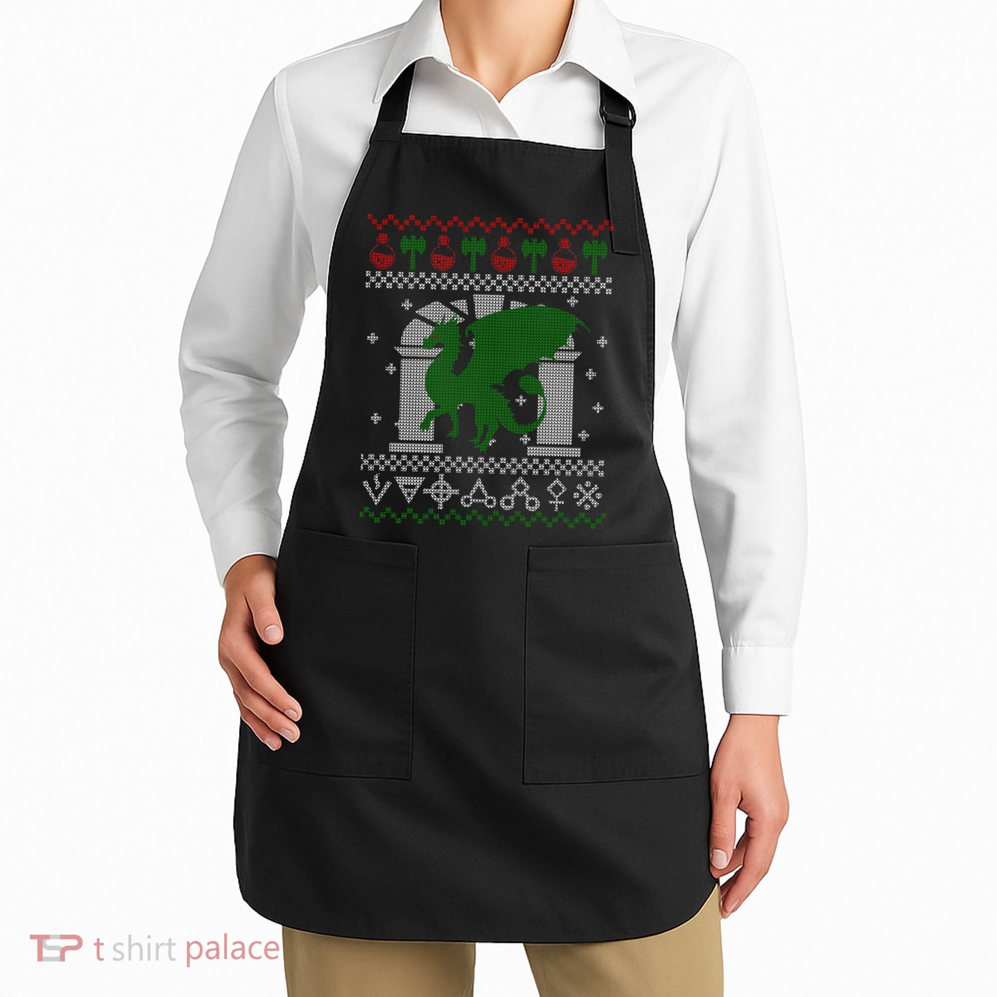 Dragon DnD Ugly Christmas Sweater Apron
