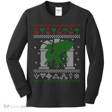 Dragon DnD Ugly Christmas Sweater Kids Long Sleeve Shirt
