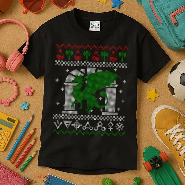 Dragon DnD Ugly Christmas Sweater Kids T-Shirt