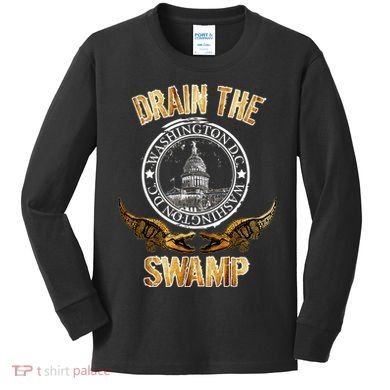 Drain The Swamp Washington DC Alligator Logo Trump Kids Long Sleeve Shirt