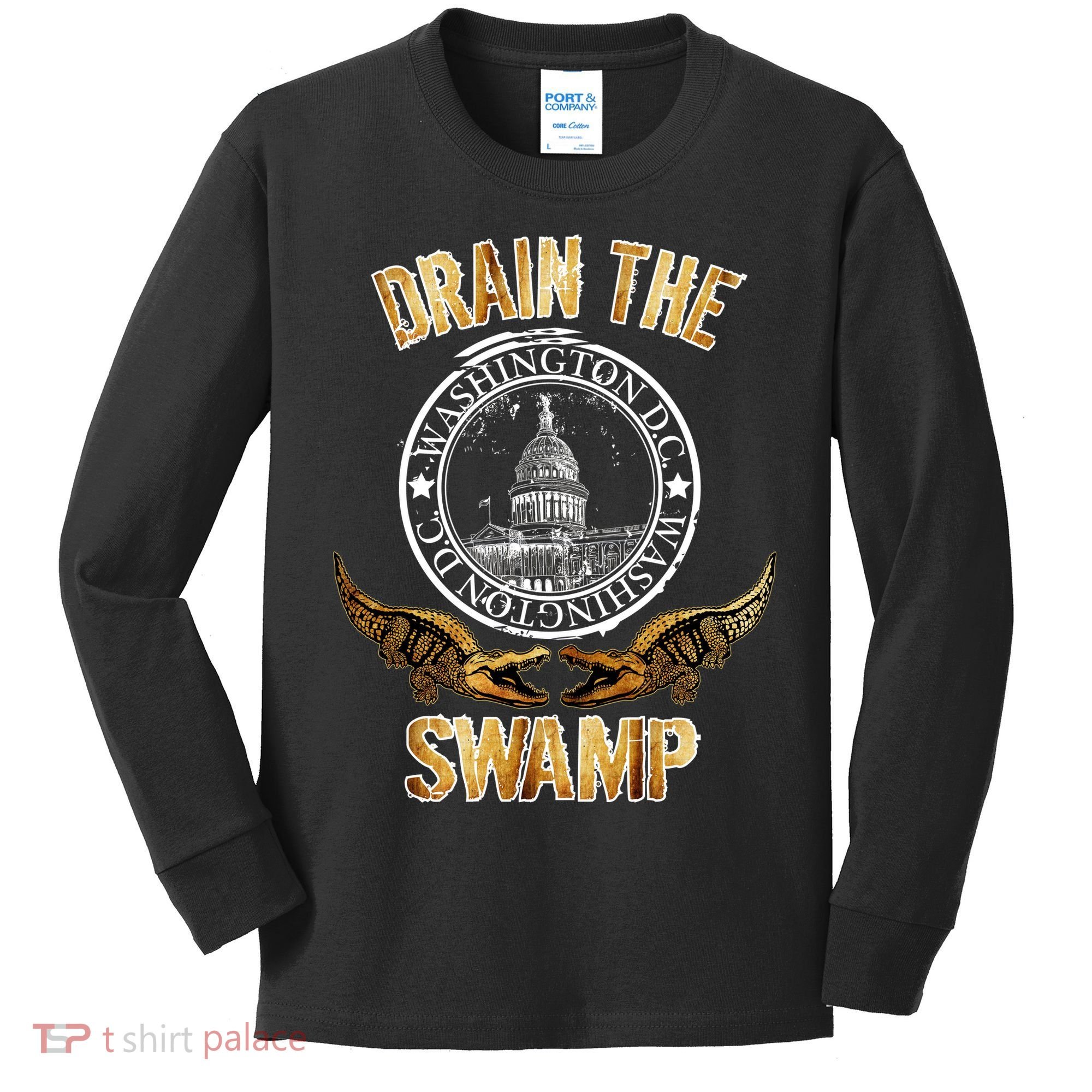 Drain The Swamp Washington DC Alligator Logo Trump Kids Long Sleeve Shirt