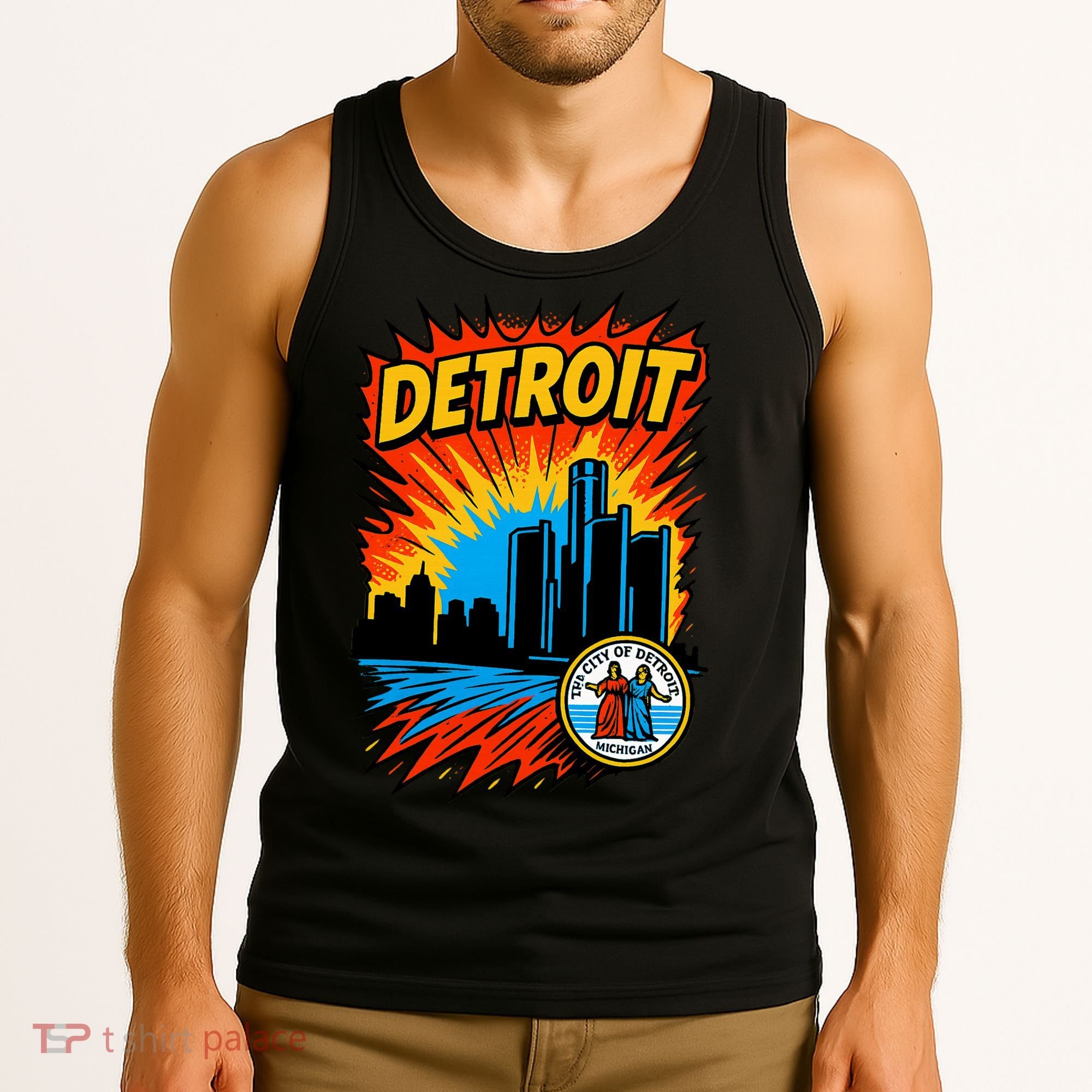 Detroit Retro Comic Style Tank Top