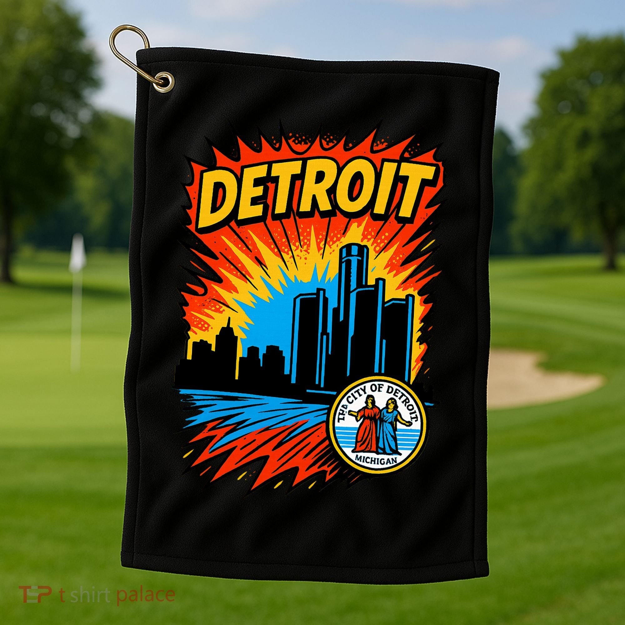 Detroit Retro Comic Style Golf Towel