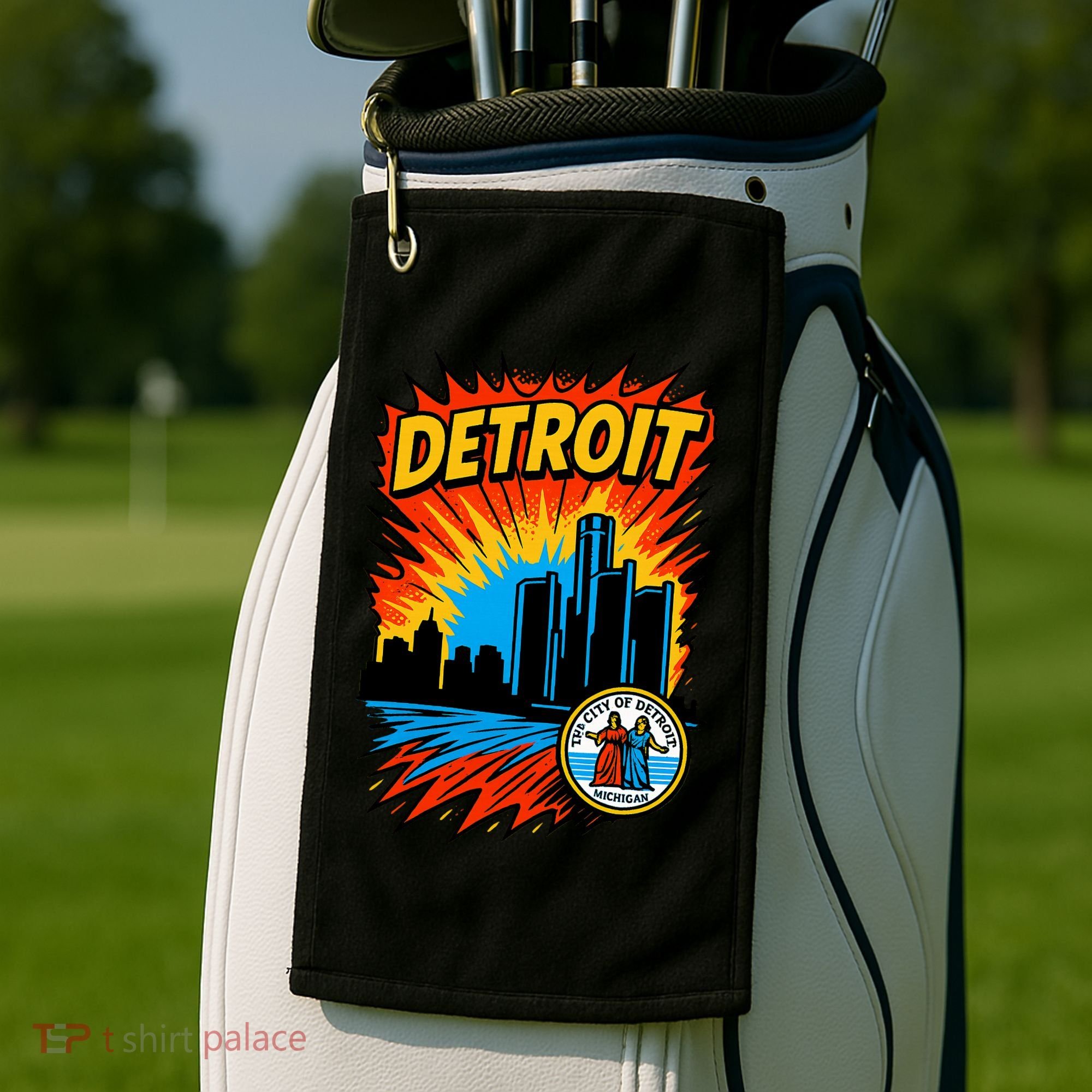 Detroit Retro Comic Style Golf Towel
