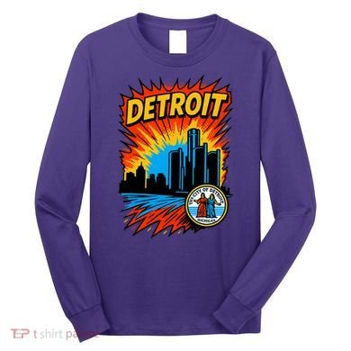 Detroit Retro Comic Style Long Sleeve Shirt