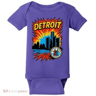 Detroit Retro Comic Style Baby Bodysuit
