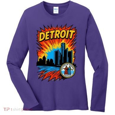 Detroit Retro Comic Style Women's Long Sleeve Shirt