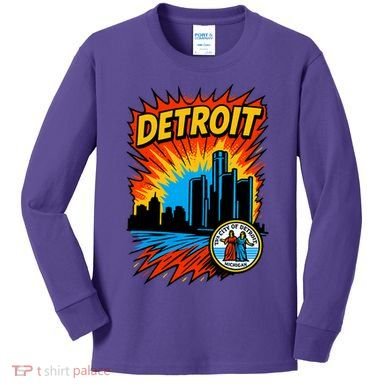 Detroit Retro Comic Style Kids Long Sleeve Shirt