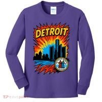 Detroit Retro Comic Style Kids Long Sleeve Shirt thumb 0