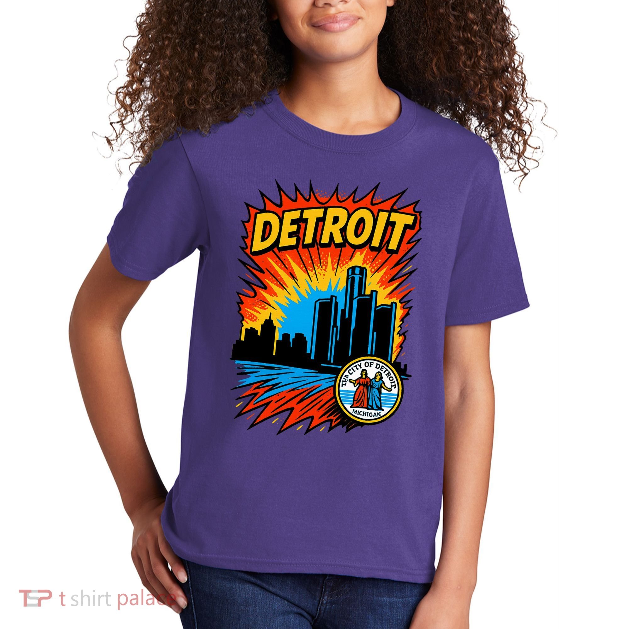 Detroit Retro Comic Style Kids T-Shirt