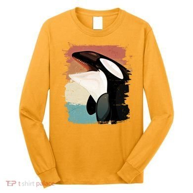 Distressed Retro Colors Orca Killer Whale Long Sleeve Shirt