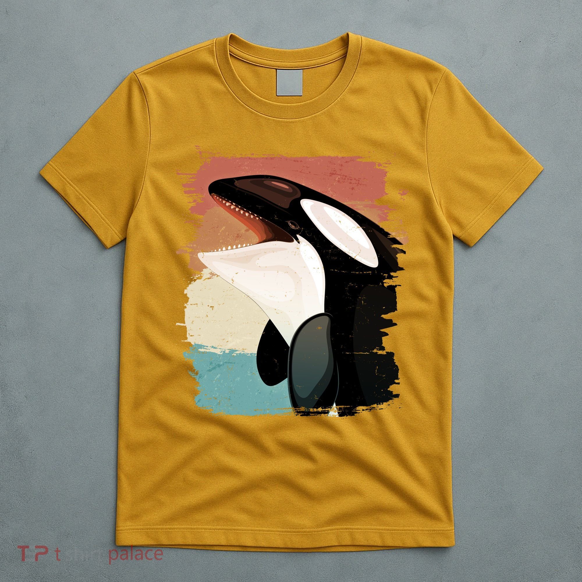 Distressed Retro Colors Orca Killer Whale T-Shirt