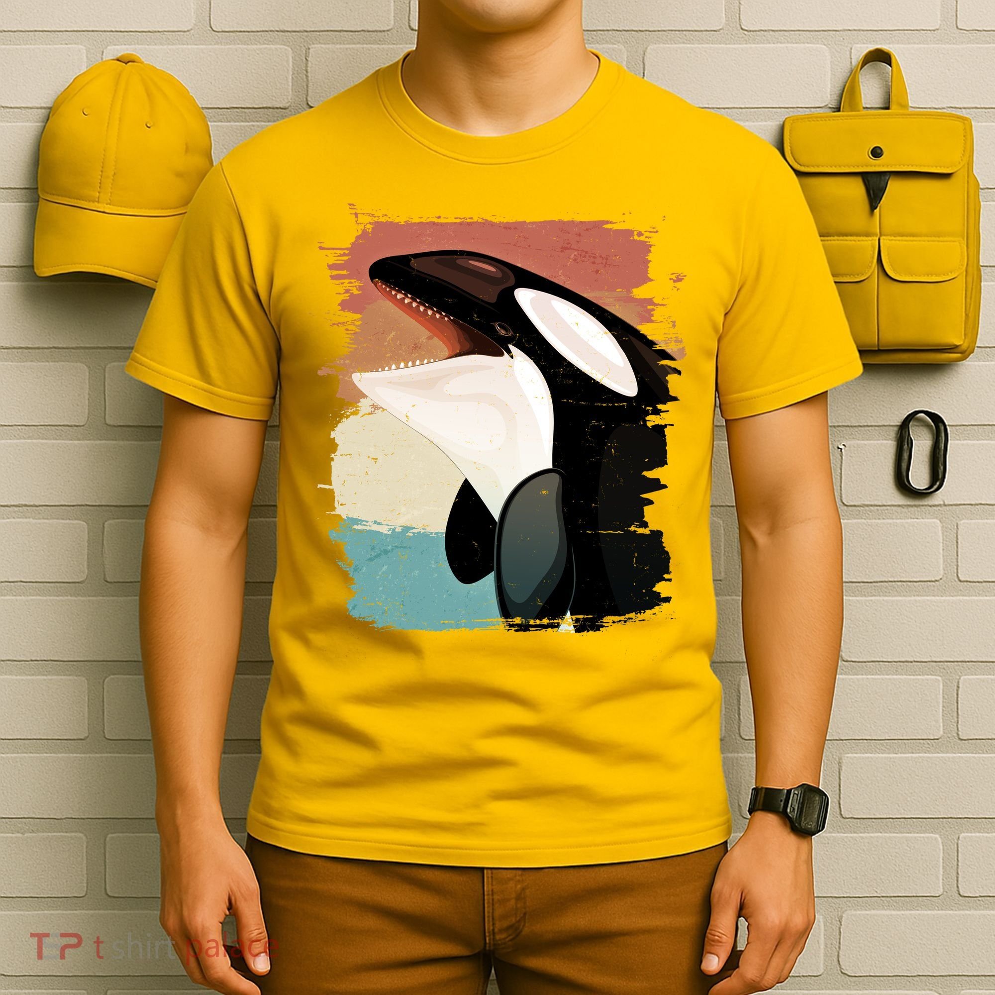 Distressed Retro Colors Orca Killer Whale T-Shirt