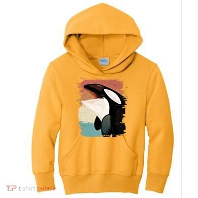 Distressed Retro Colors Orca Killer Whale Kids Hoodie