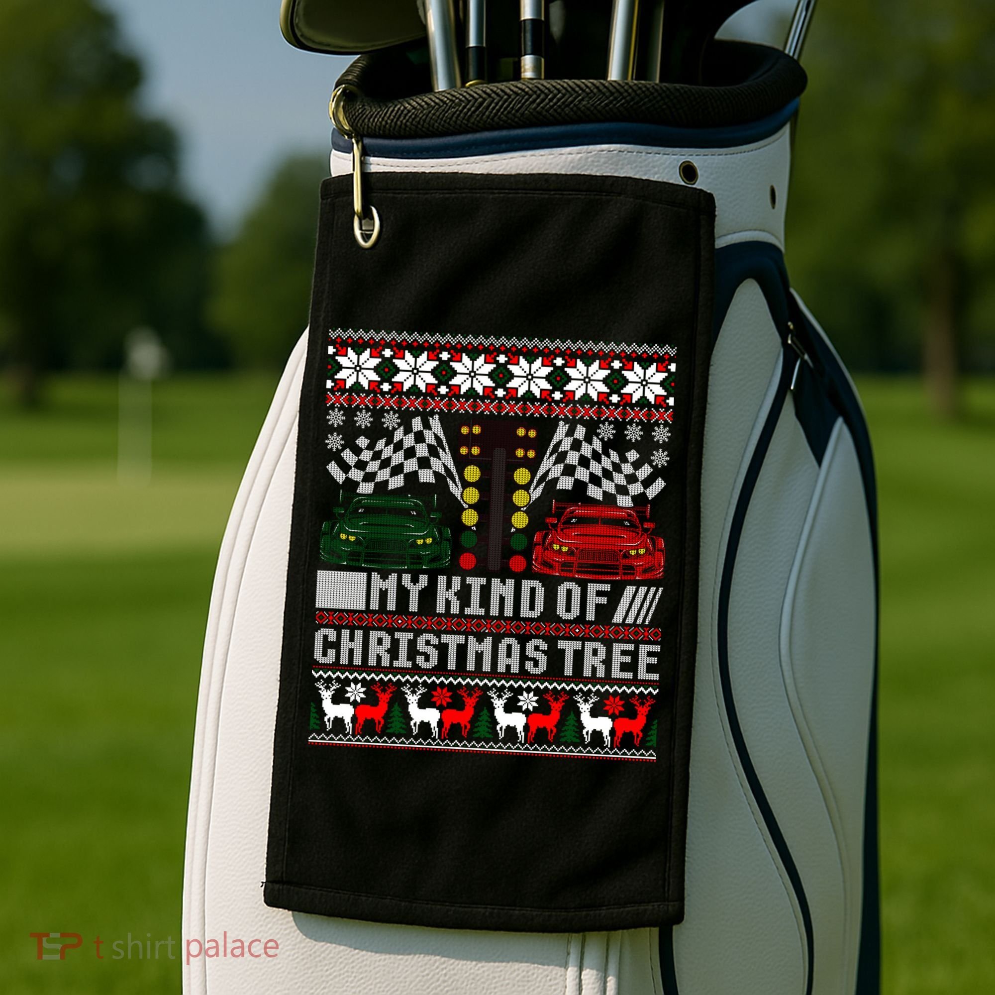 Drag Racing Christmas Tree Race Car Ugly Gift Golf Towel