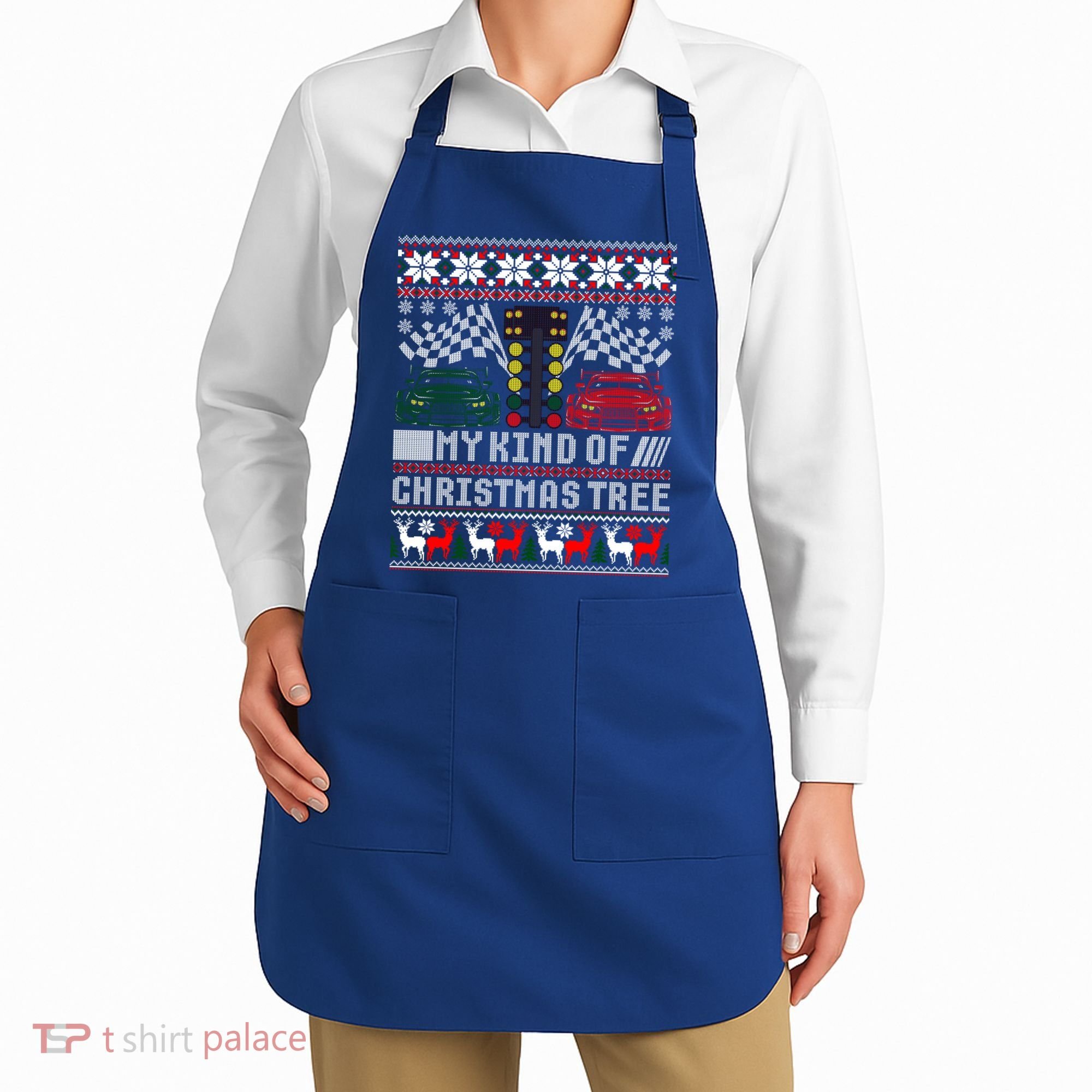 Drag Racing Christmas Tree Race Car Ugly Gift Apron