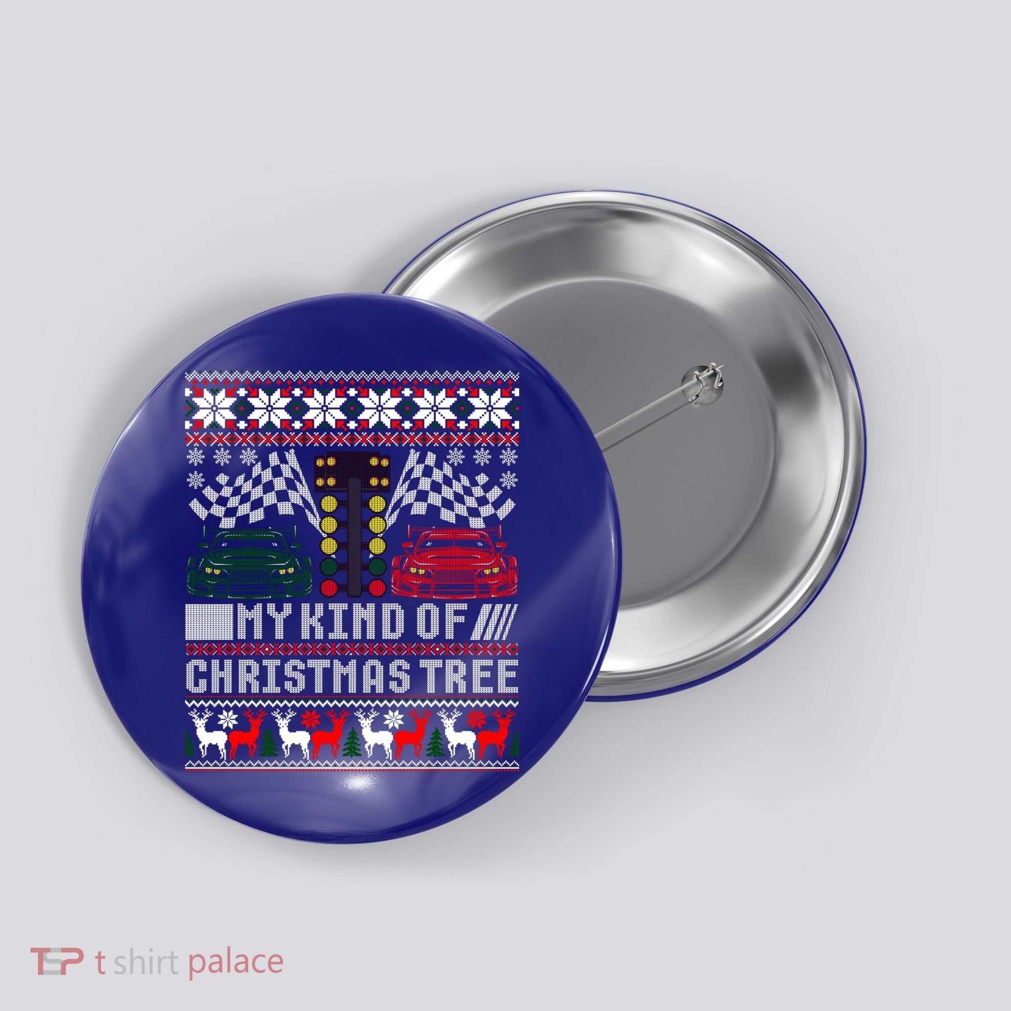 Drag Racing Christmas Tree Race Car Ugly Gift Button
