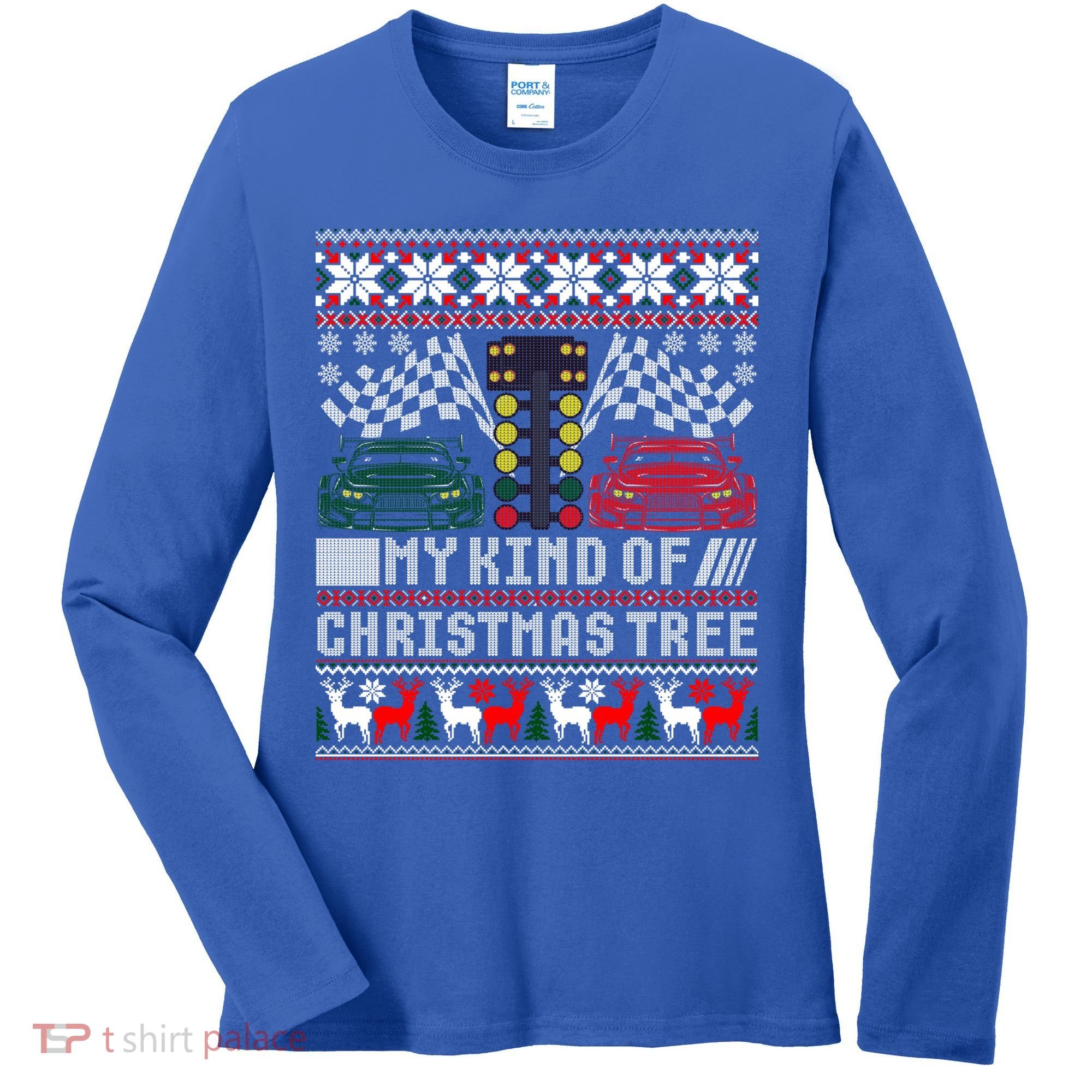 Drag Racing Christmas Tree Race Car Ugly Gift Women's Long Sleeve Shirt