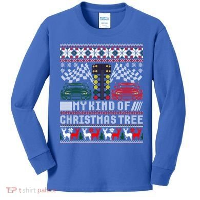 Drag Racing Christmas Tree Race Car Ugly Gift Kids Long Sleeve Shirt