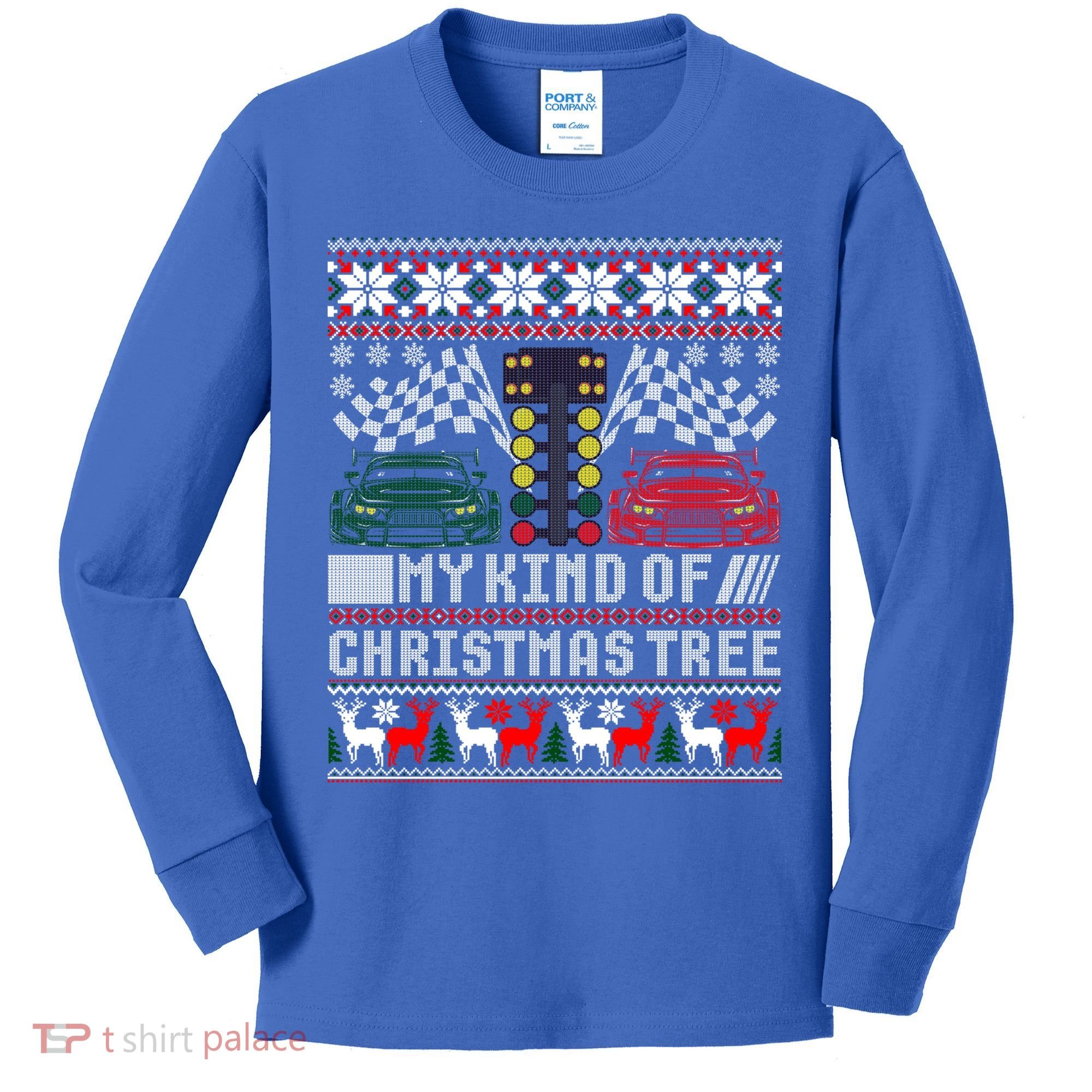 Drag Racing Christmas Tree Race Car Ugly Gift Kids Long Sleeve Shirt