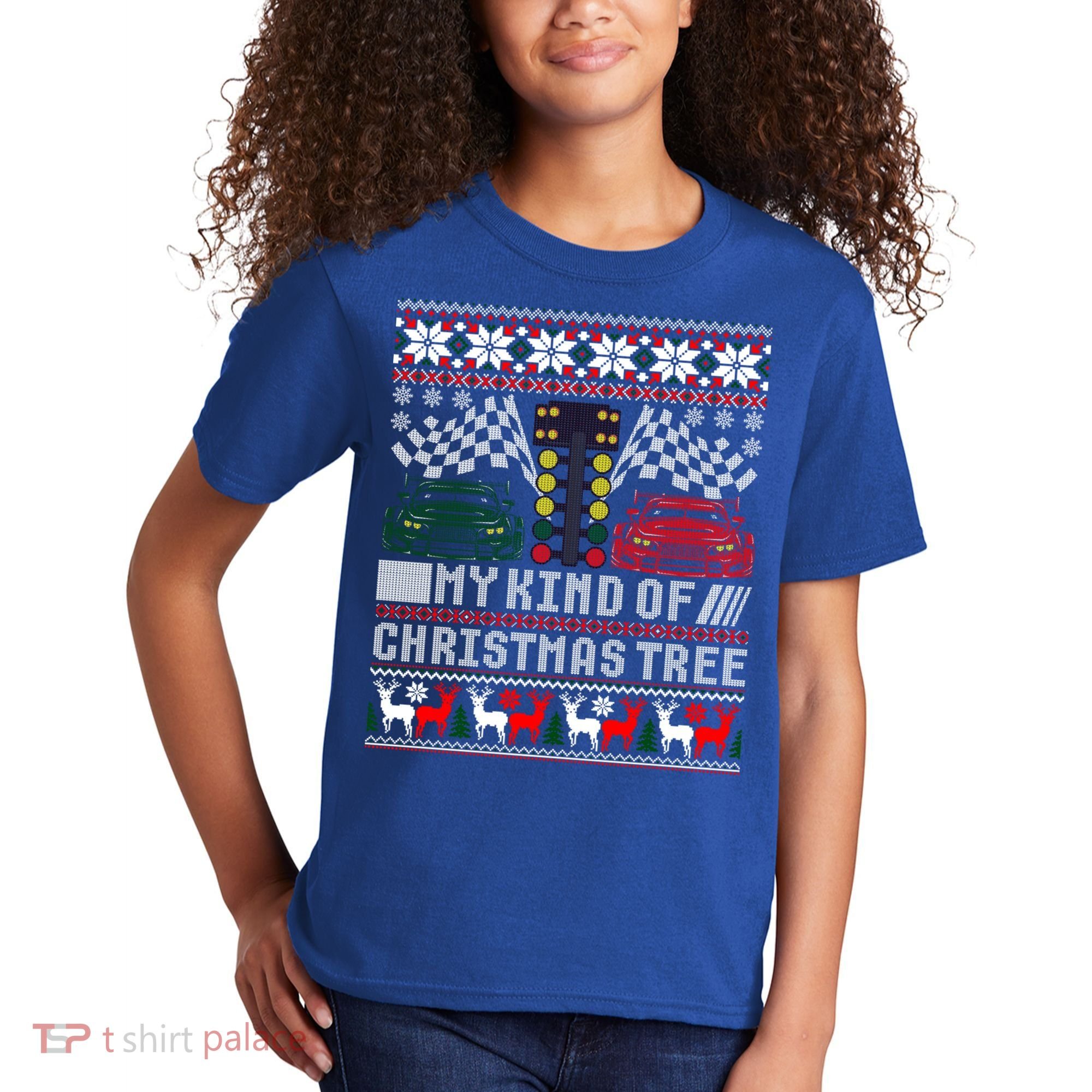 Drag Racing Christmas Tree Race Car Ugly Gift Kids T-Shirt
