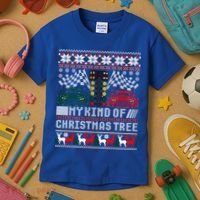 Drag Racing Christmas Tree Race Car Ugly Gift Kids T-Shirt thumb 3