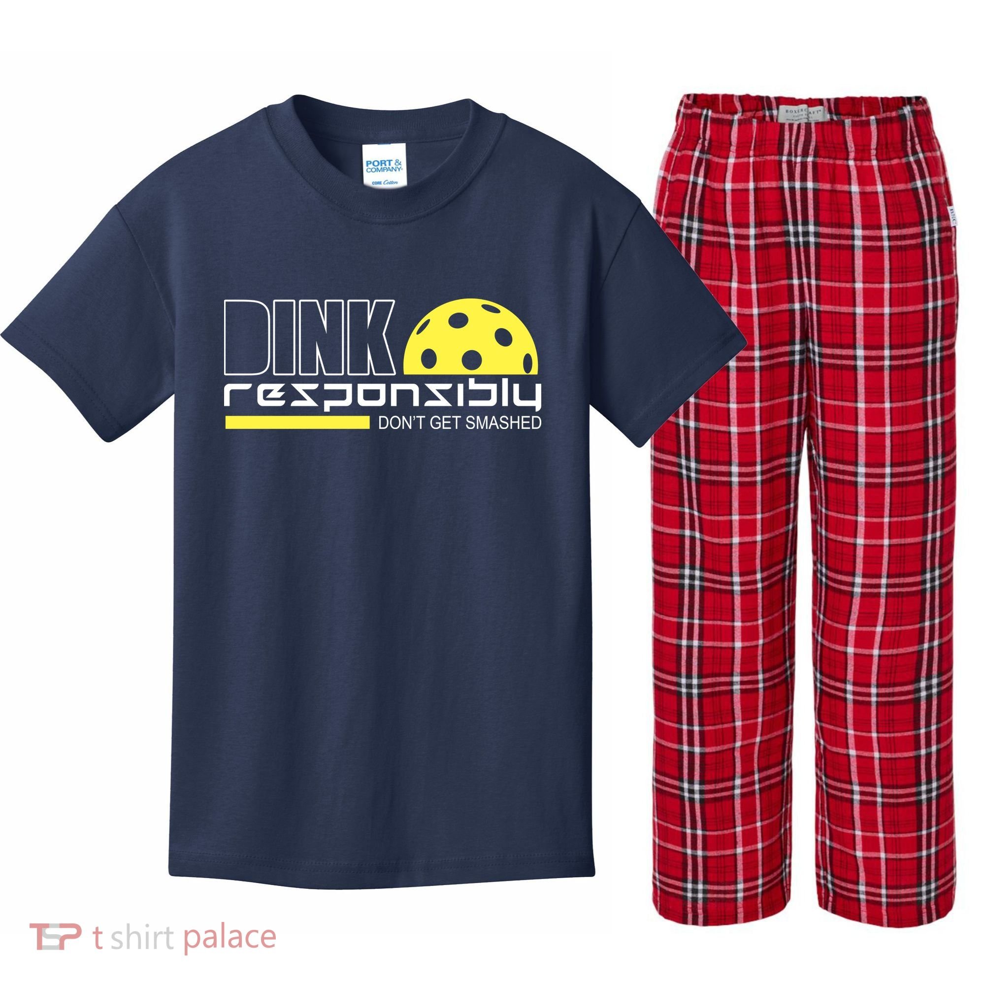 Dink Responsibly Don't Get Smashed Funny Pickleball Kids Plaid Pajama Set