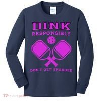 Dink Responsibly Don't Get Smashed Purple Pickleball Paddles Kids Long Sleeve Shirt thumb 0