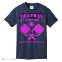 Dink Responsibly Don't Get Smashed Purple Pickleball Paddles Kids T-Shirt thumb 0