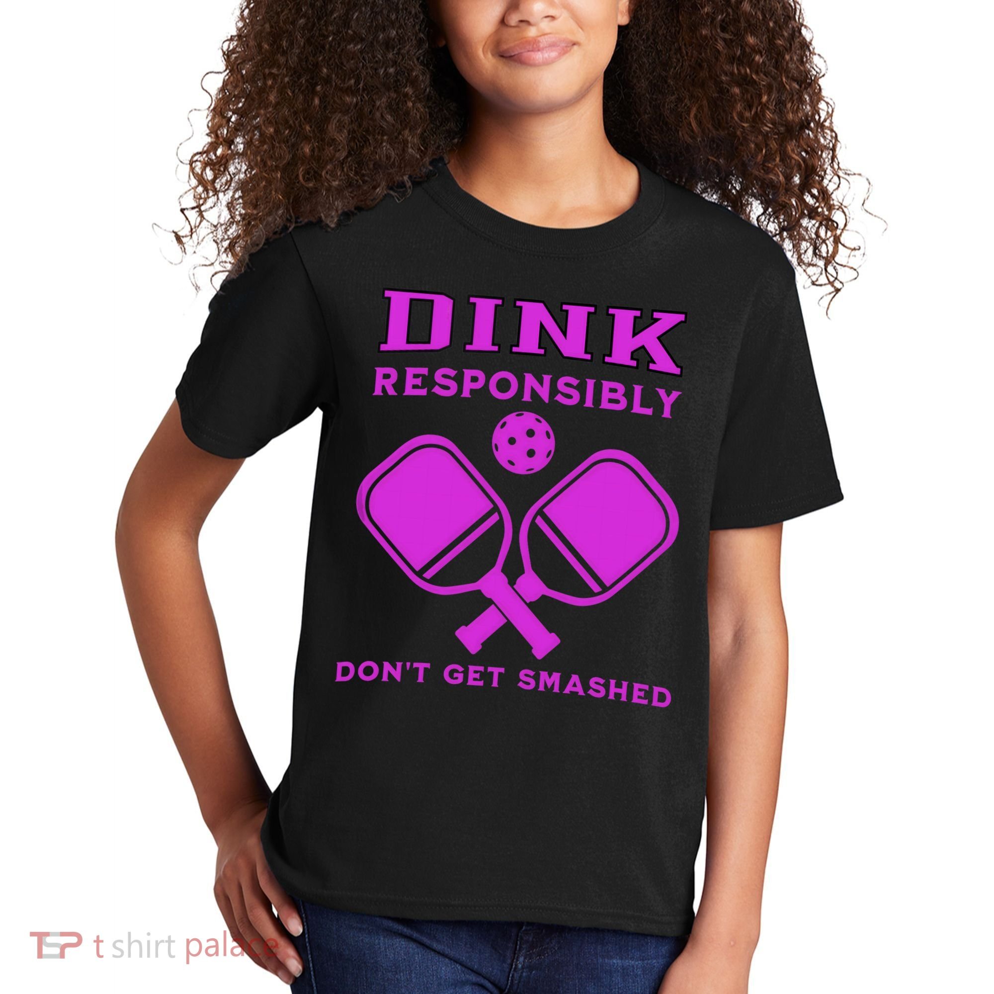 Dink Responsibly Don't Get Smashed Purple Pickleball Paddles Kids T-Shirt