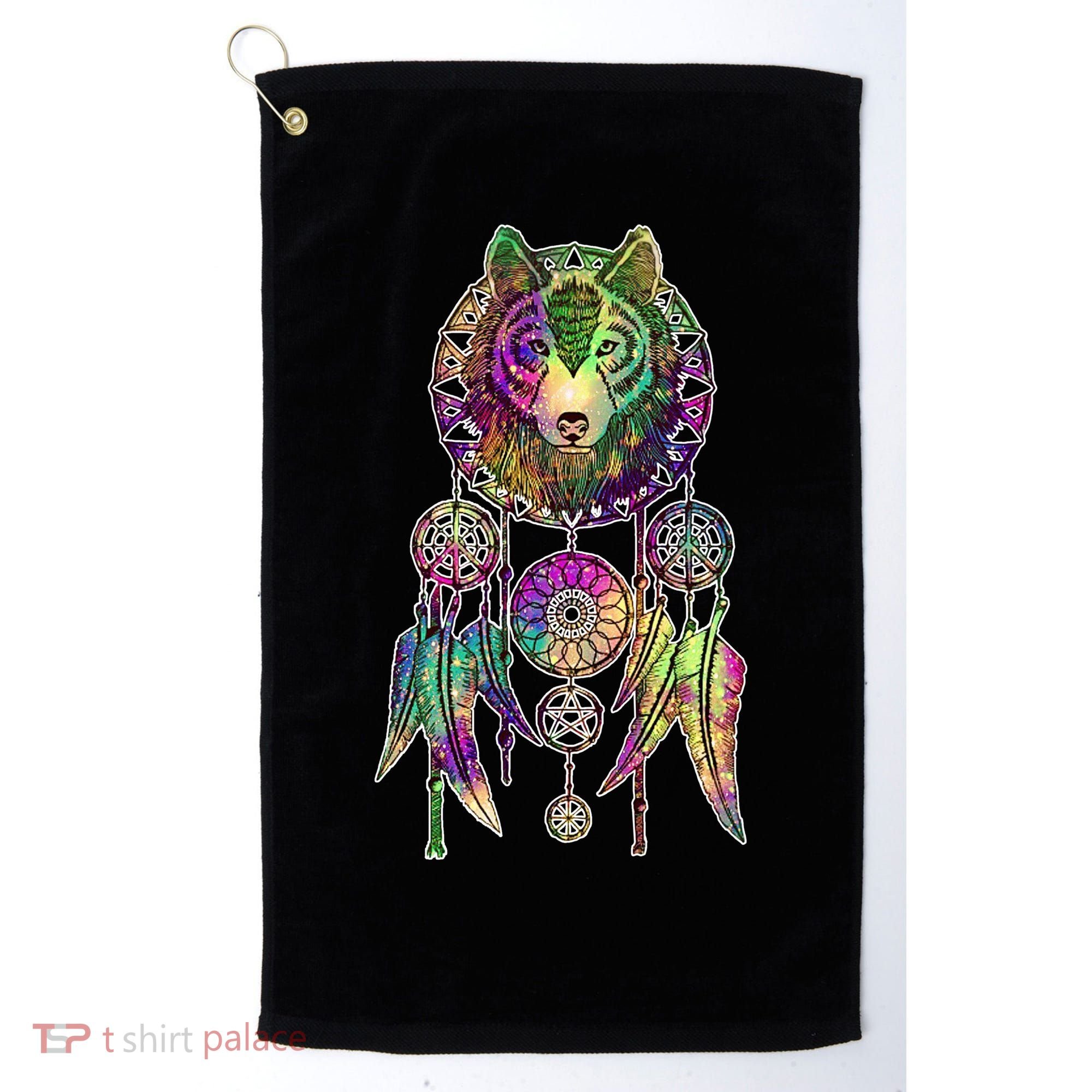 Dream Catcher Wolf Galaxy Golf Towel