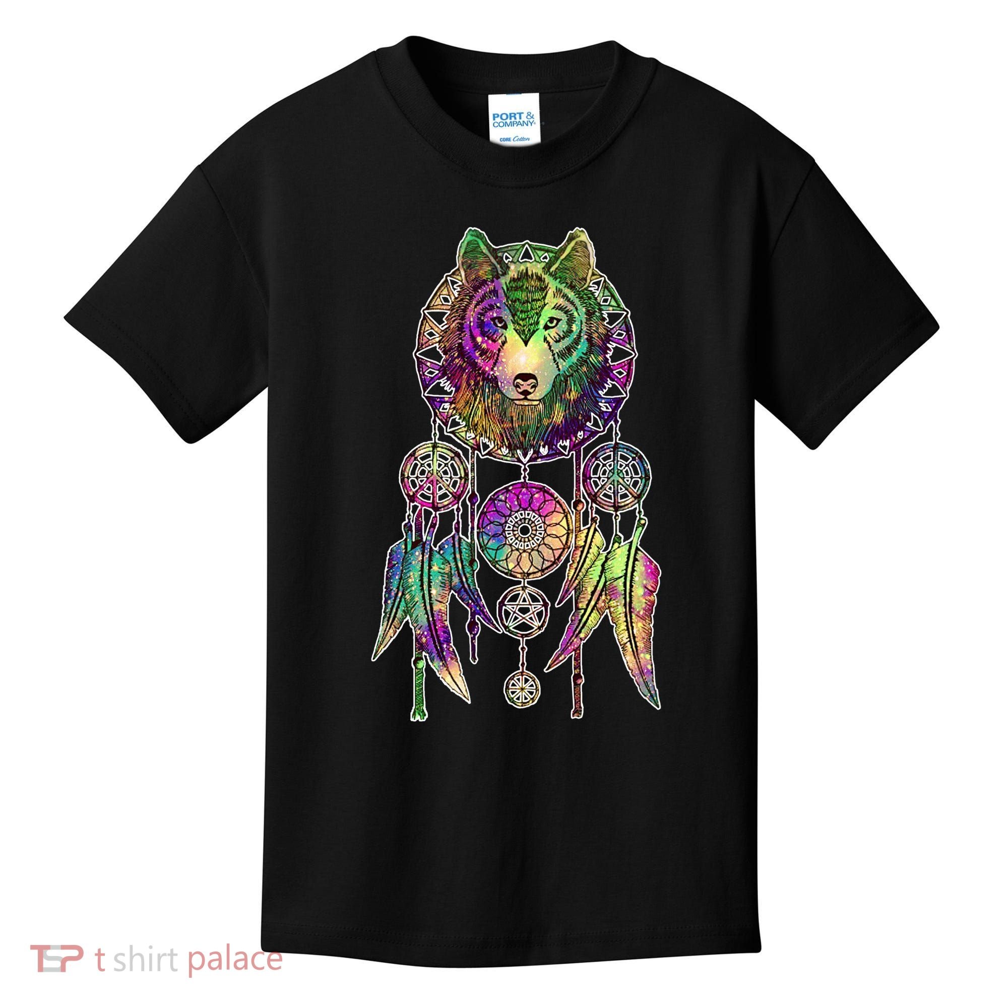 Dream Catcher Wolf Galaxy Kids T-Shirt