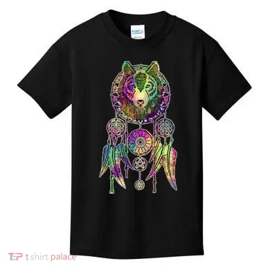Dream Catcher Wolf Galaxy Kids T-Shirt