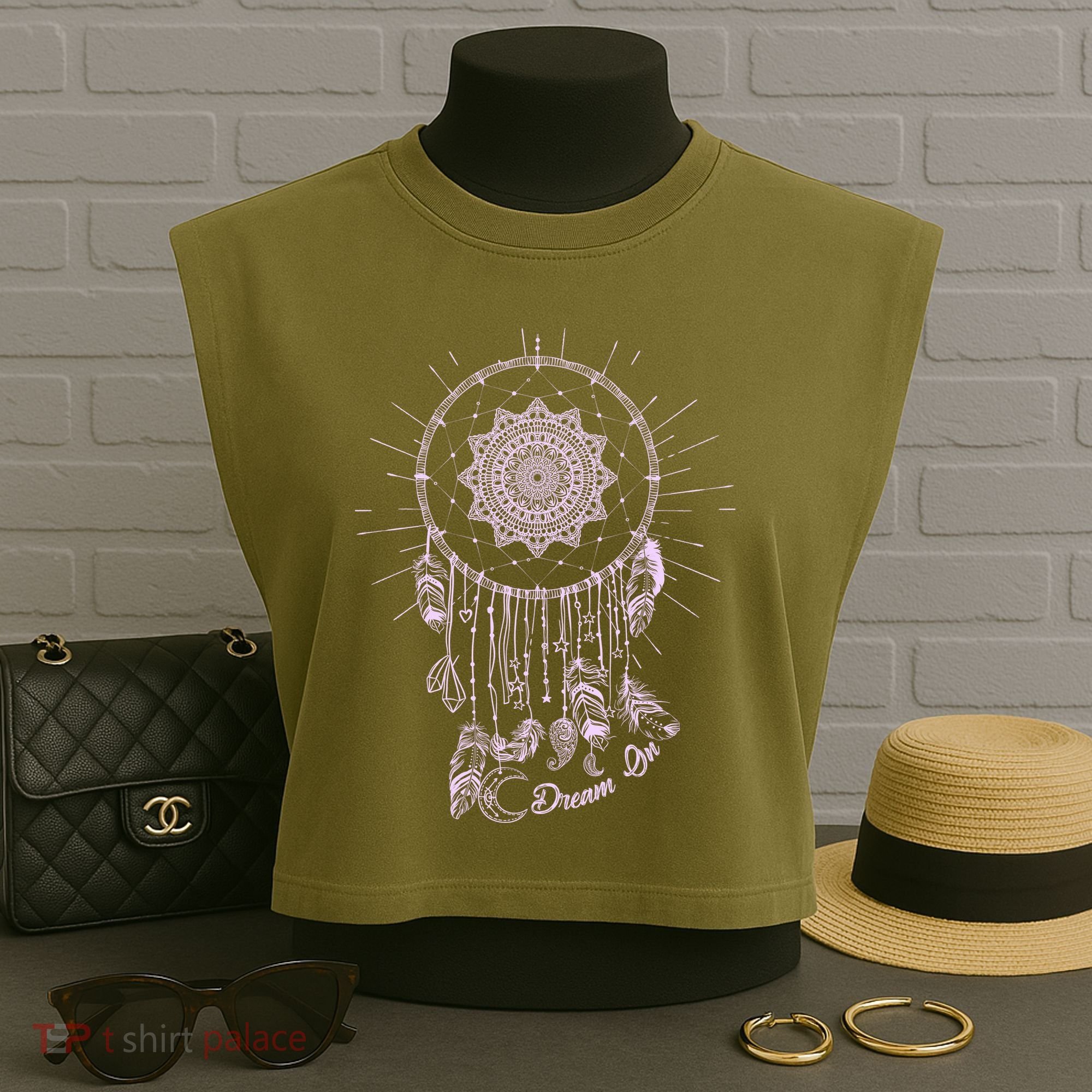 Dream On Native American Dream Catcher Garment-Dyed Women's Muscle Tee