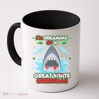 Dreaming of a Great White Shark Ugly Christmas Coffee Mug thumb 0