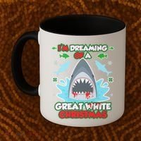 Dreaming of a Great White Shark Ugly Christmas Coffee Mug thumb 2