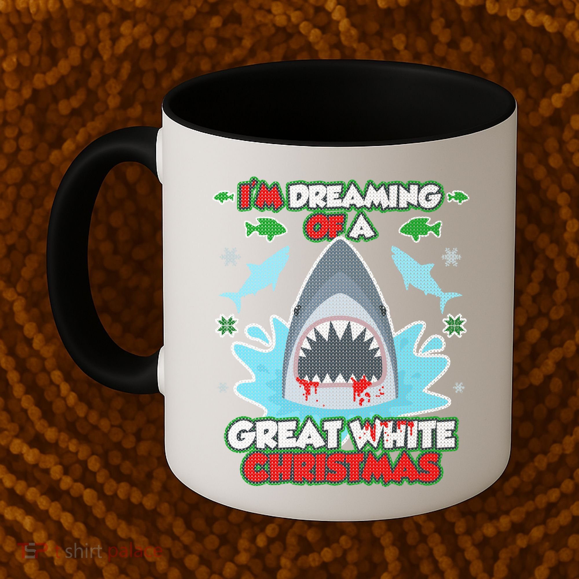 Dreaming of a Great White Shark Ugly Christmas Coffee Mug