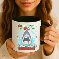Dreaming of a Great White Shark Ugly Christmas Coffee Mug thumb 3
