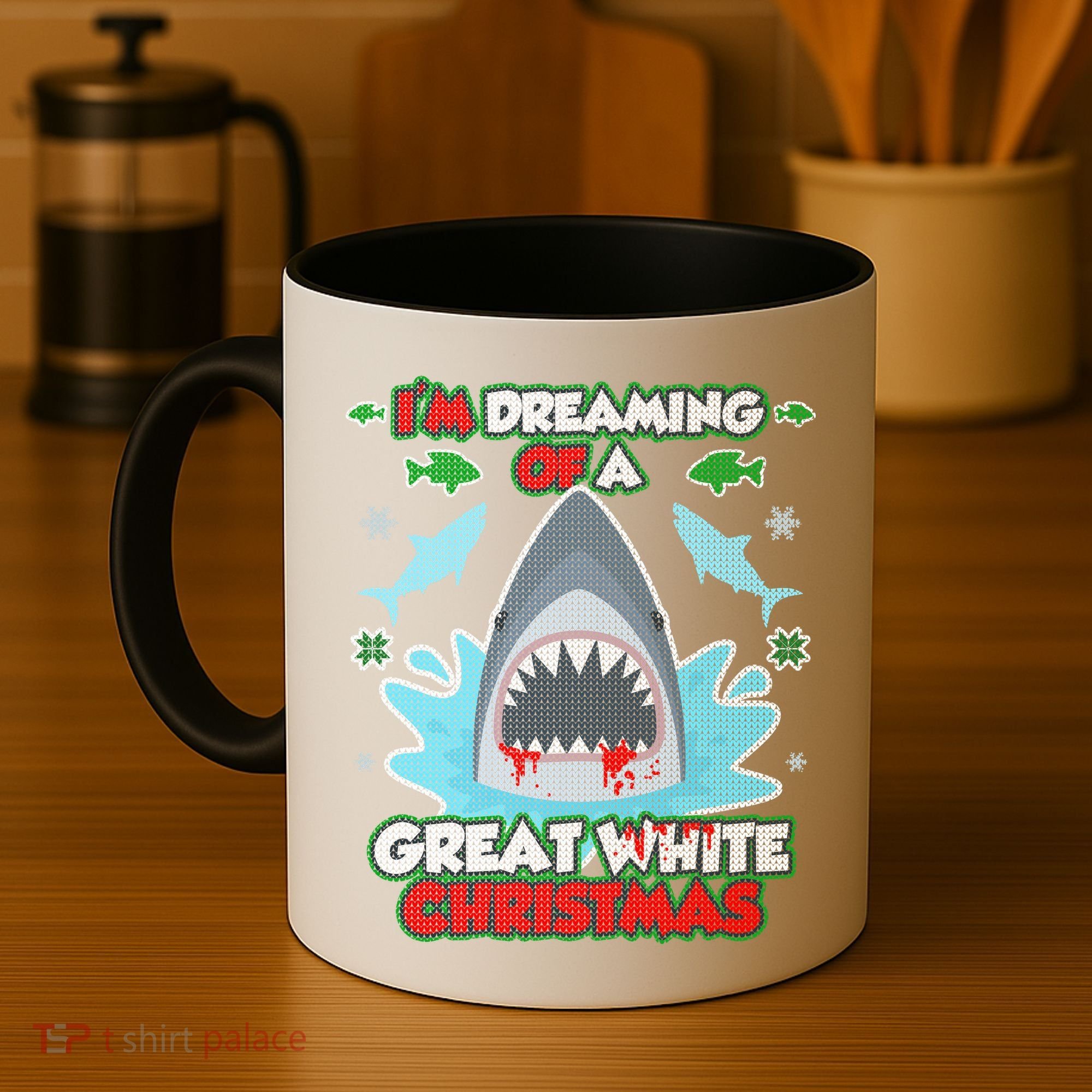 Dreaming of a Great White Shark Ugly Christmas Coffee Mug