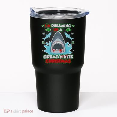 Dreaming of a Great White Shark Ugly Christmas Tumbler
