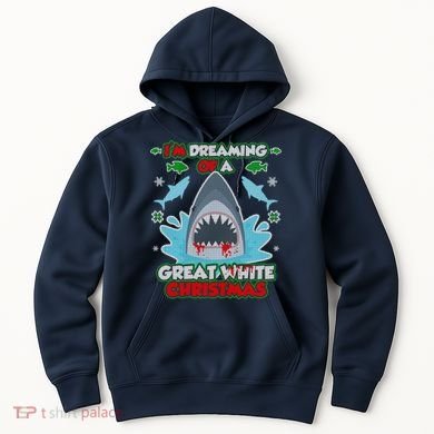 Dreaming of a Great White Shark Ugly Christmas Hoodie