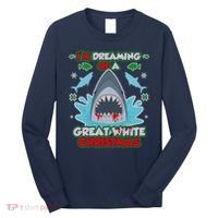 Dreaming of a Great White Shark Ugly Christmas Long Sleeve Shirt thumb 0