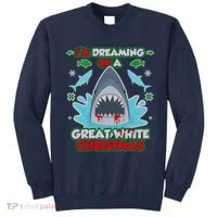 Dreaming of a Great White Shark Ugly Christmas Sweatshirt thumb 0