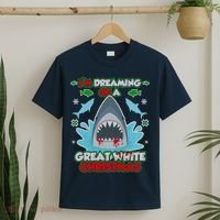 Dreaming of a Great White Shark Ugly Christmas T-Shirt thumb 2