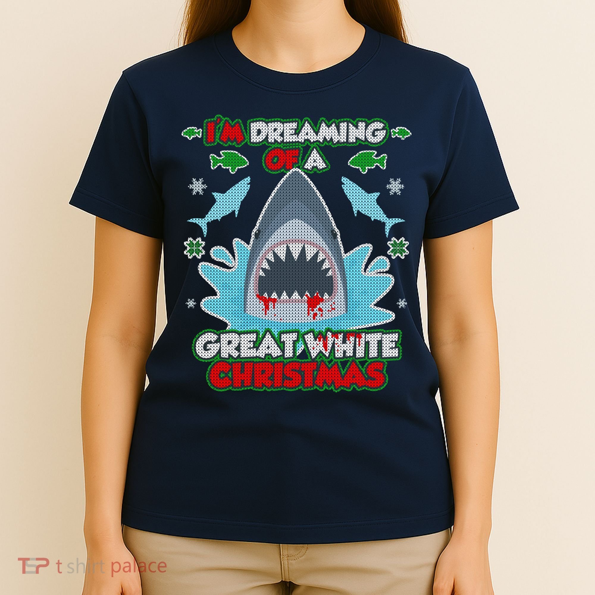 Dreaming of a Great White Shark Ugly Christmas T-Shirt