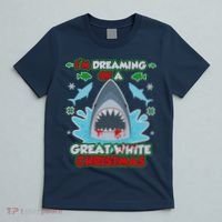 Dreaming of a Great White Shark Ugly Christmas T-Shirt thumb 5