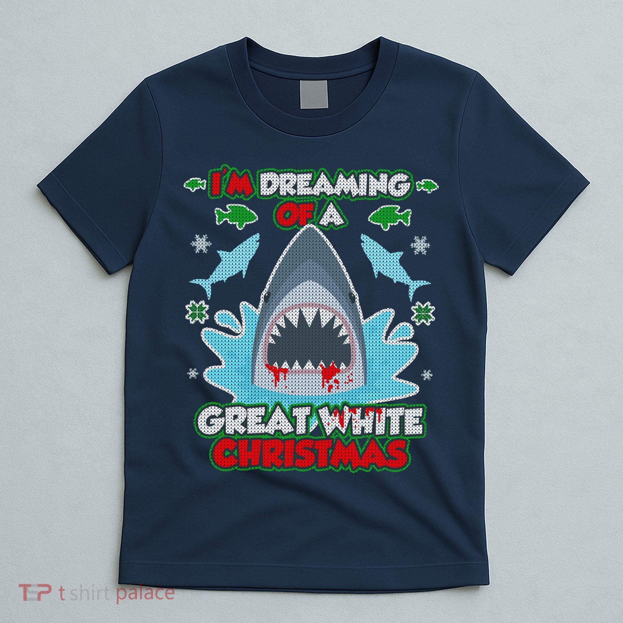 Dreaming of a Great White Shark Ugly Christmas T-Shirt