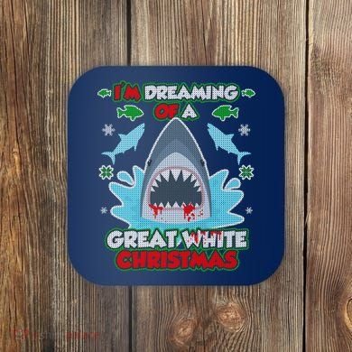 Dreaming of a Great White Shark Ugly Christmas Coaster