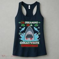 Dreaming of a Great White Shark Ugly Christmas Women's Tank Top thumb 3
